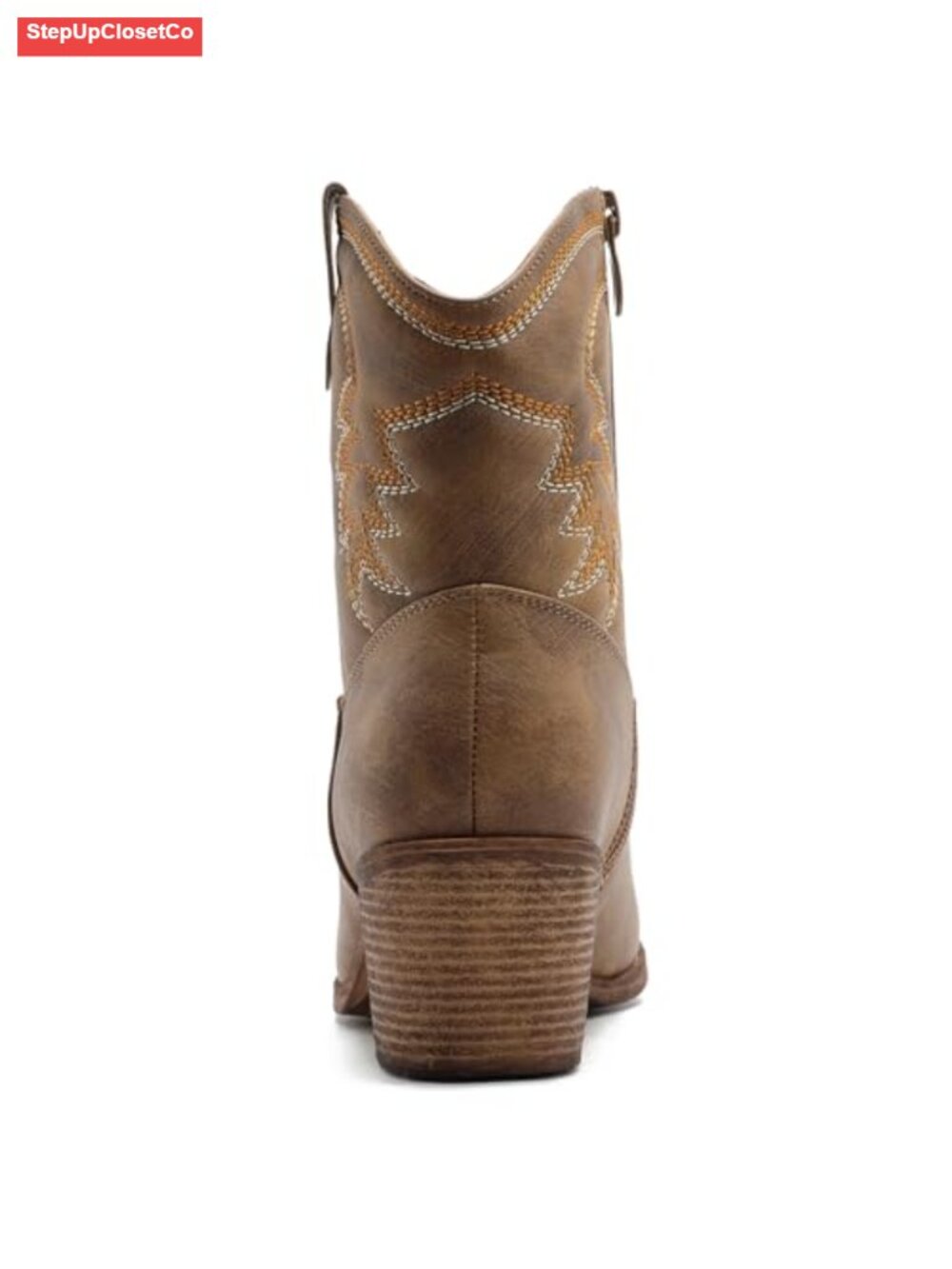 Women's Ankle Cowboy Boots with Embroidered Stitching Low Heel Western Boots - Picture 5 of 6